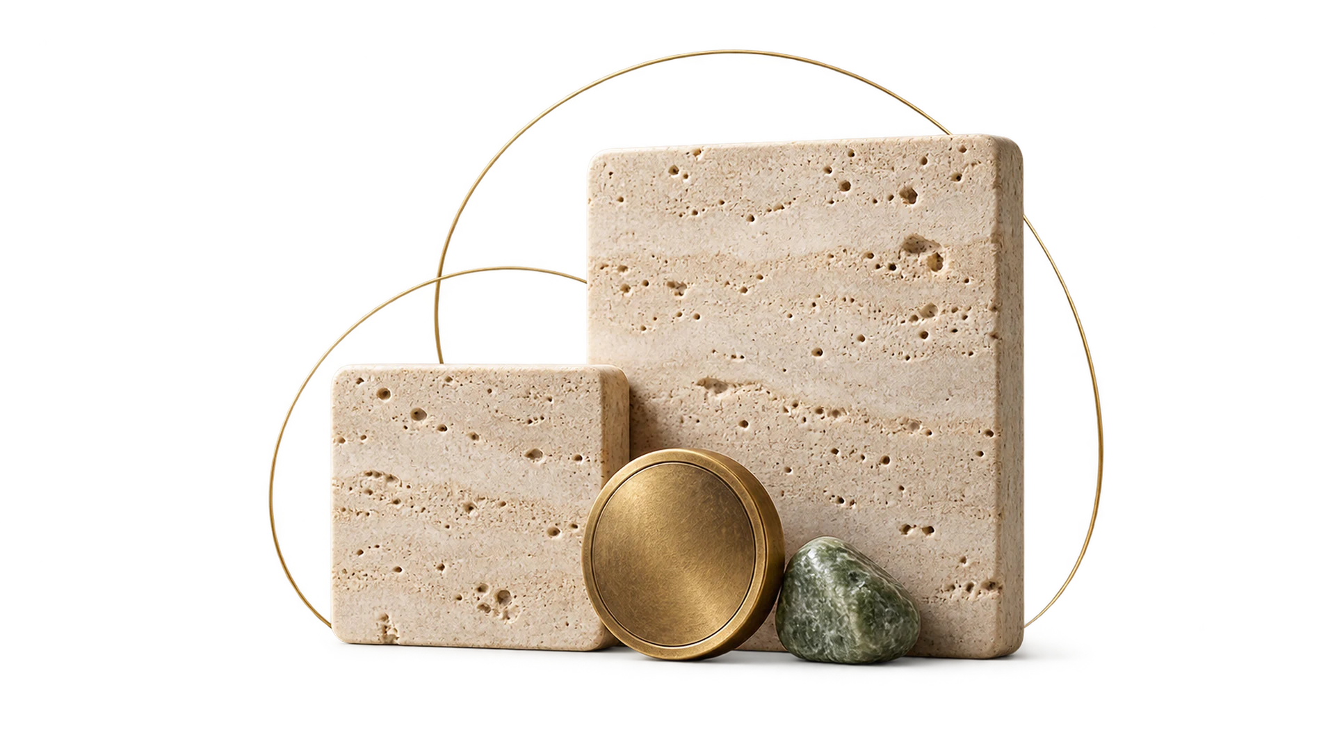 Two travertine tablets, one smaller and one larger, with a brass seal between them